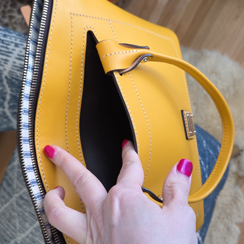 Dooney & Bourke Beacon Domed Satchel Bag In Mustard yellow smooth leather - Picture 12 of 15